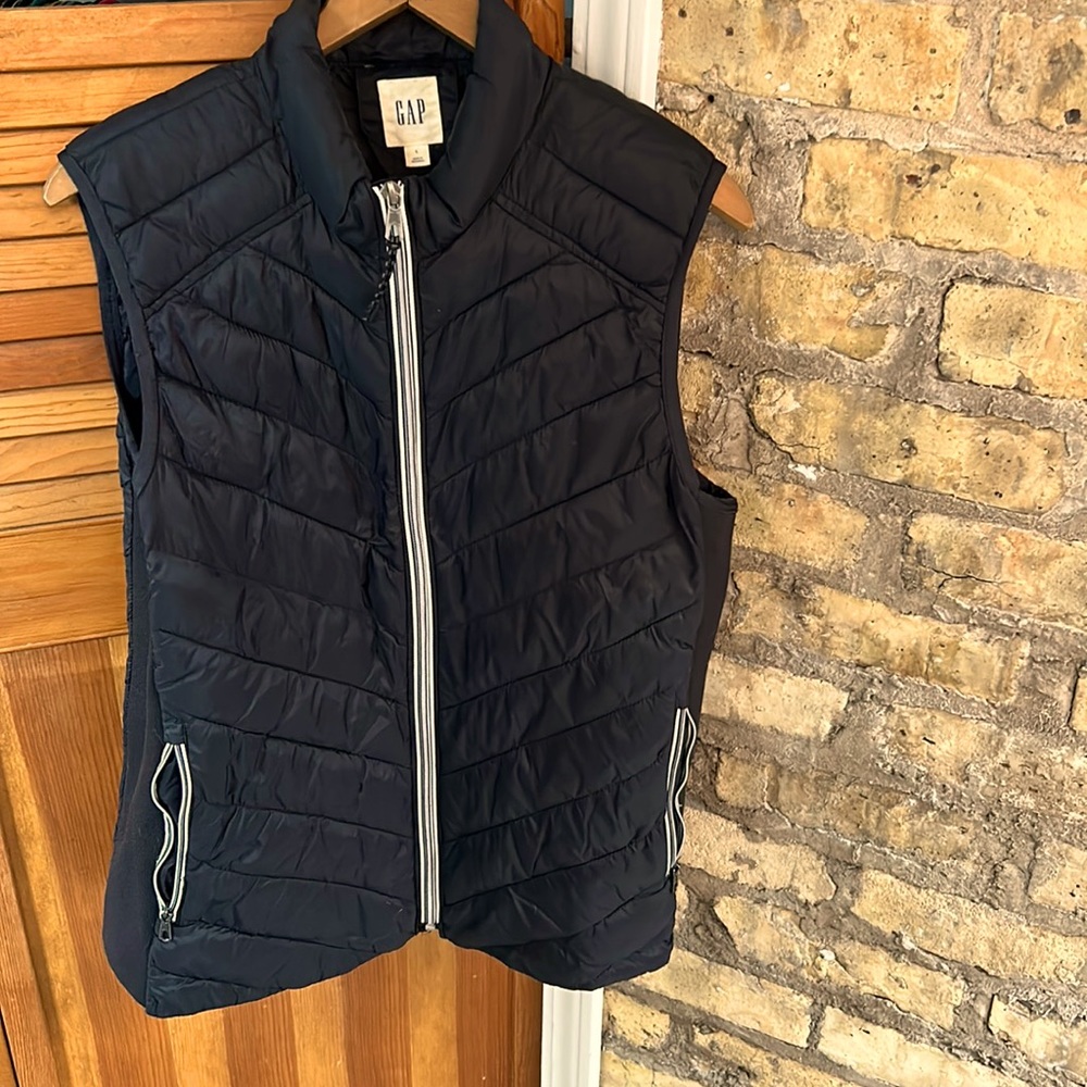 Black quilted vest from the Gap.